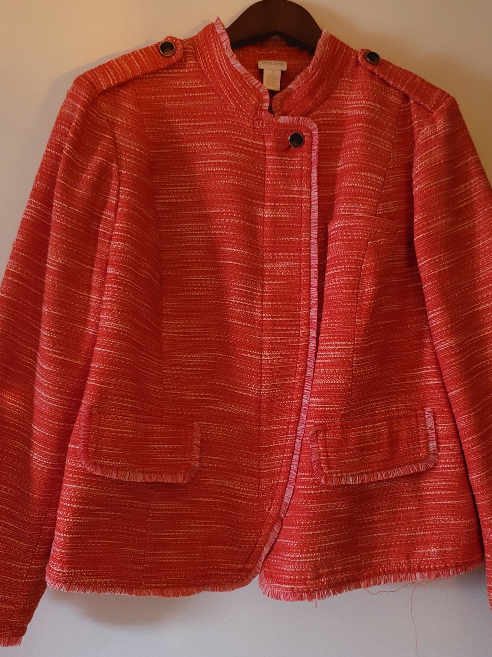 Chico's Coral Tweed Jacket